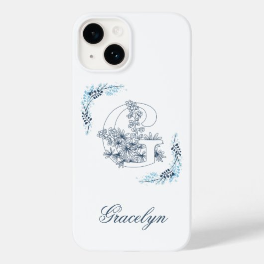 Initiaal "G" Blauw Monogram Kalme Bloemen Case-Mate iPhone Case (Achterkant)