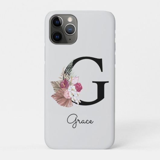 Initiaal G Monogram Roze Boho Girly Floral Case-Mate iPhone Case (Achterkant)