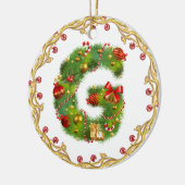 initiaal G monogrammed kerstversiering - cirkel Keramisch Ornament (Links)