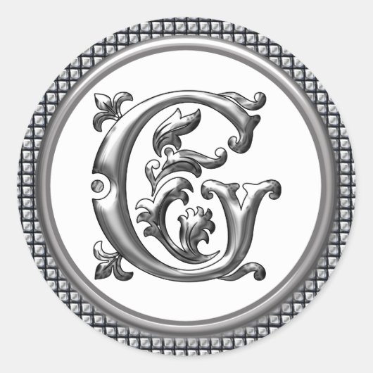 Initiaal G Ronde Sticker in Zilver (Voorkant)