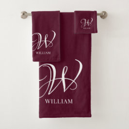 Initiaal gepersonaliseerd Elegant Bourgogne Monogr Bad Handdoek