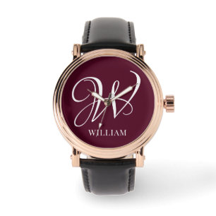 Initiaal gepersonaliseerd Elegant Bourgogne Monogr Horloge
