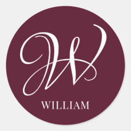 Initiaal gepersonaliseerd Elegant Bourgogne Monogr Ronde Sticker