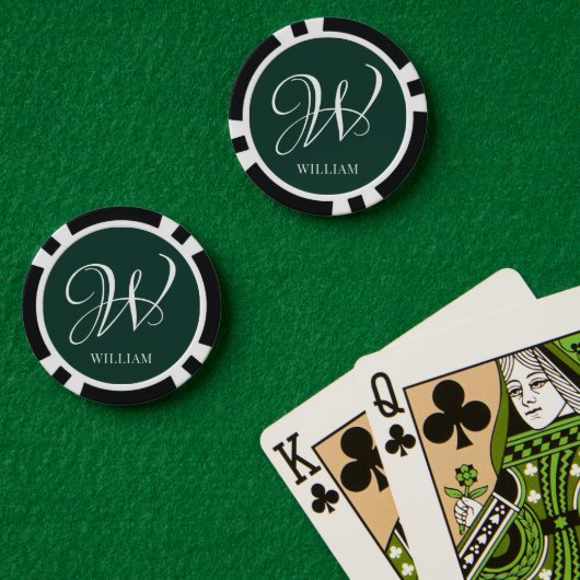 Initiaal gepersonaliseerd Elegant Emerald Monogram Poker Chips (Pokertafel (Dubbel))