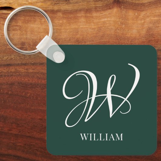 Initiaal gepersonaliseerd Elegant Emerald Monogram Sleutelhanger (Voorkant)