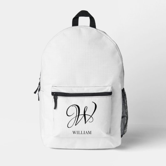 Initiaal gepersonaliseerd elegant wit monogram bedrukte rugzak (Voorkant)