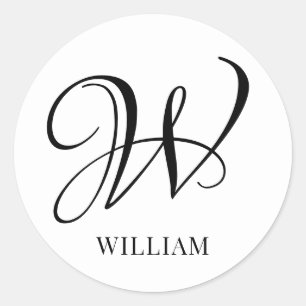 Initiaal gepersonaliseerd elegant wit monogram ronde sticker