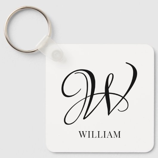 Initiaal gepersonaliseerd elegant wit monogram sleutelhanger (Voorkant)