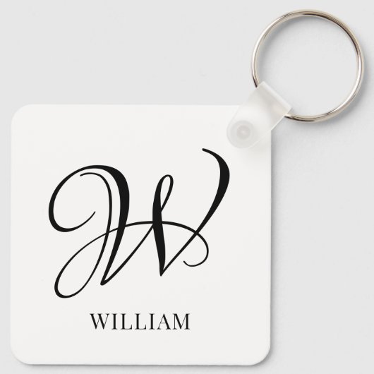 Initiaal gepersonaliseerd elegant wit monogram sleutelhanger (Achterkant)