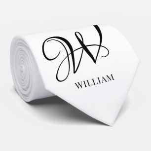 Initiaal gepersonaliseerd elegant wit monogram stropdas