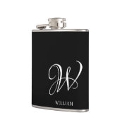 Initiaal gepersonaliseerd Elegant Zwart Monogram Heupfles (Links)