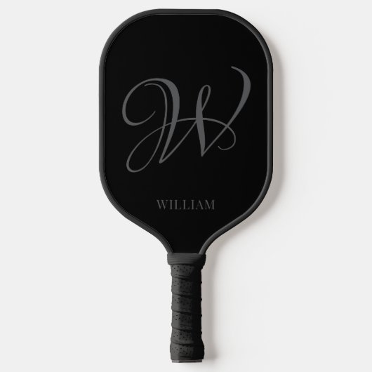 Initiaal Gepersonaliseerde Elegant Zwart Grijs Mon Pickleball Paddle (Voorkant)
