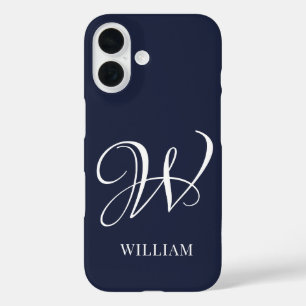 Initiaal Gepersonaliseerde Elegante Navy Blue Mono iPhone 16 Hoesje