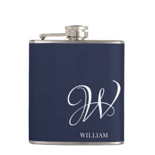 Initiaal Gepersonaliseerde Elegante Navy Blue Mono Heupfles