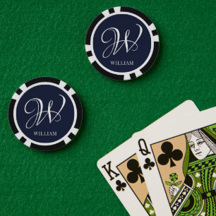 Initiaal Gepersonaliseerde Elegante Navy Blue Mono Poker Chips