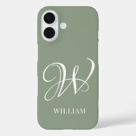 Initiaal Gepersonaliseerde Elegante Sage Groene Mo iPhone 16 Hoesje