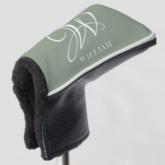 Initiaal Gepersonaliseerde Elegante Sage Groene Mo Golfheadcover (3/4 voorkant)