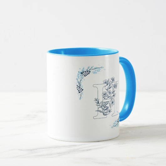Initiaal "H" Blauw Monogram Kalme Bloemenkoffie Mok (Voorkant rechts)