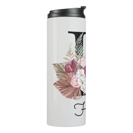 Initiaal H Monogram Roze Boho Floral Thermosbeker (Gedraaid links)