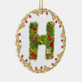 initiaal H monogrammed kerstversiering - cirkel Keramisch Ornament (Rechts)