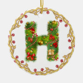 initiaal H monogrammed kerstversiering - cirkel Keramisch Ornament (Voorkant)