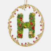 initiaal H monogrammed kerstversiering - cirkel Keramisch Ornament (Links)