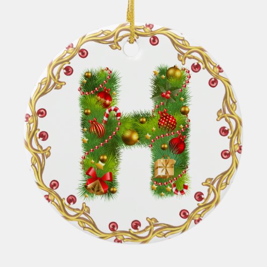 initiaal H monogrammed kerstversiering - cirkel Keramisch Ornament (Achterkant)