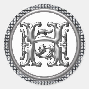 Initiaal H Ronde Sticker in Zilver