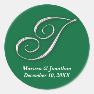 Initiaal I groene monogram, douanenaam gunstiger z Ronde Sticker