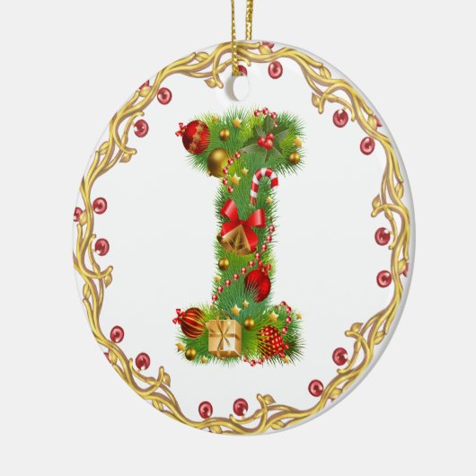 initiaal I monogramme kerstversiering - cirkel Keramisch Ornament (Links)