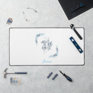 Initiaal "J" Blauw Monogram Kalm Bloemen Bureaumat