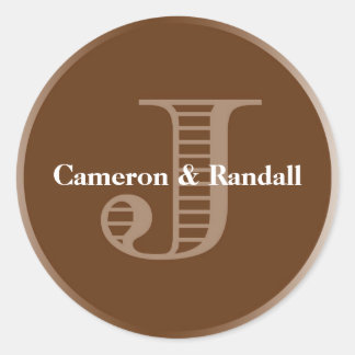 Initiaal J naam bruine monogram, voorkeur Ronde Sticker