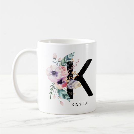 Initiaal "K" Alfabet Mok Monogram Boho Waterverf (Links)