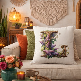 Initiaal "L" – Elegant Lila bloemontwerp Kussen