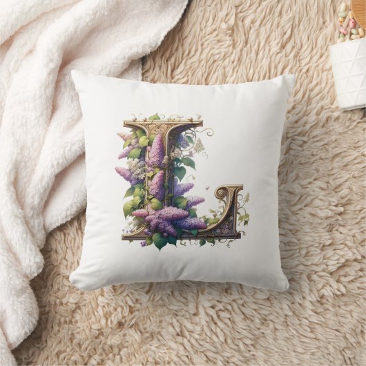Initiaal "L" – Elegant Lila bloemontwerp Kussen (Deken)