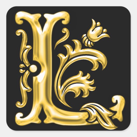 Initiaal L Hoofdletter Monogram Sticker in Goud (Voorkant)