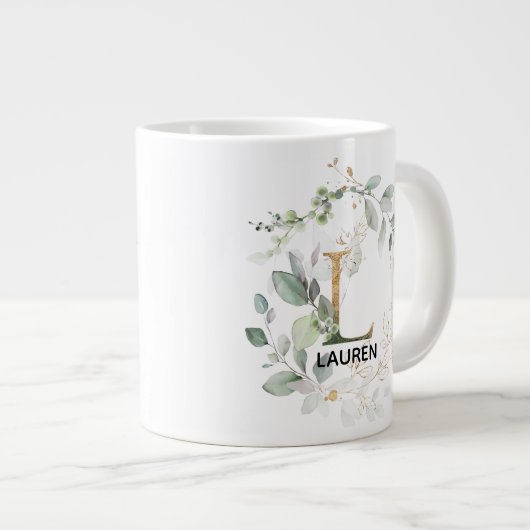 Initiaal L Modern Alphabet Greenery Monogram Extra Grote Beker (Voorkant rechts)