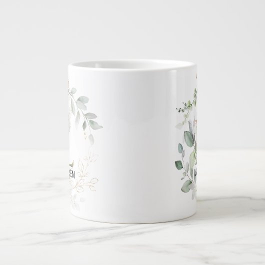 Initiaal L Modern Alphabet Greenery Monogram Extra Grote Beker (Voorkant)