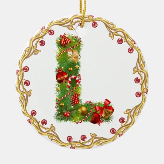 initiaal L monogrammen kerstversiering - cirkel Keramisch Ornament (Voorkant)