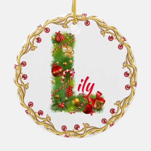 initiaal L monogrammen kerstversiering CUSTOMIZE Keramisch Ornament (Achterkant)