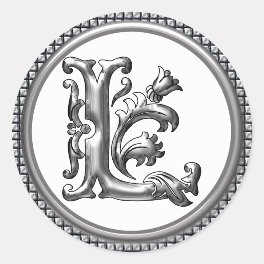 Initiaal L Ronde Sticker in Zilver (Voorkant)