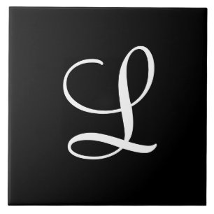 Initiaal "L" wit op zwart Tegeltje