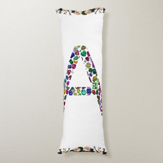 Initiaal Letter A met Edelsteen Bloemmonogram Lichaamskussen (Voorkant Verticaal)