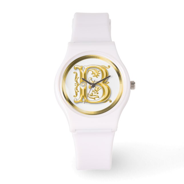 Initiaal Letter B Stijlvolle Girly Designer Horloge (Voorkant)