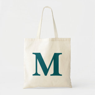 Initiaal Letter Blauwgroen Monogram Modern Tote Bag