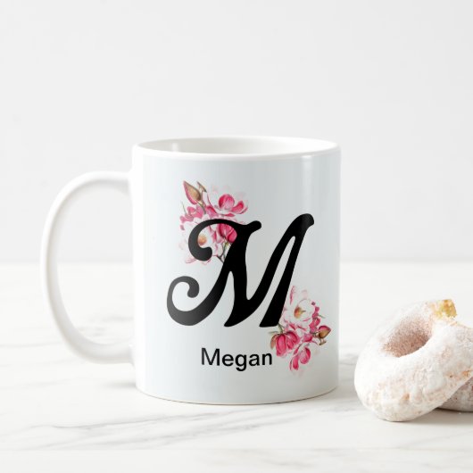 Initiaal Letter Floral M Monogram koffie Mok (Met donut)