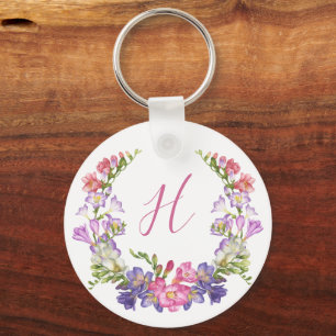 Initiaal Letter Floral met Metal Custom Sleutelhan Sleutelhanger