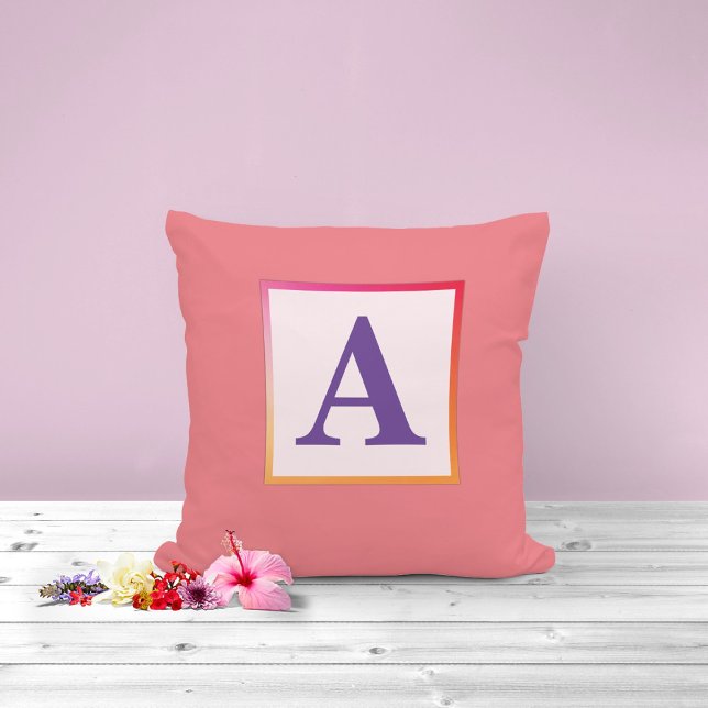 Initiaal letter in gradiënt vierkant/Monogram Kussen (Initial letter personalized pillow design )