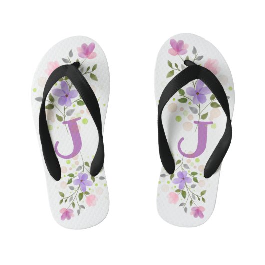 Initiaal Letter J Plus Floral Design Kinder Teenslippers (Voetbed)