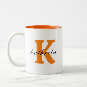 Initiaal letter k eenvoudig monogram moderne stijl tweekleurige koffiemok